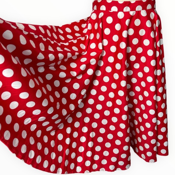 Hell Bunny Vixen Red & White Polka Dot Mariam Circle Skirt - Picture 4 of 7